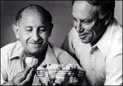 Profs. Meir Wilchek (left) and David Mirelman